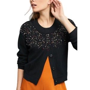 MOTH Crystal Beaded Stars Snap Front Black Crop Cardigan